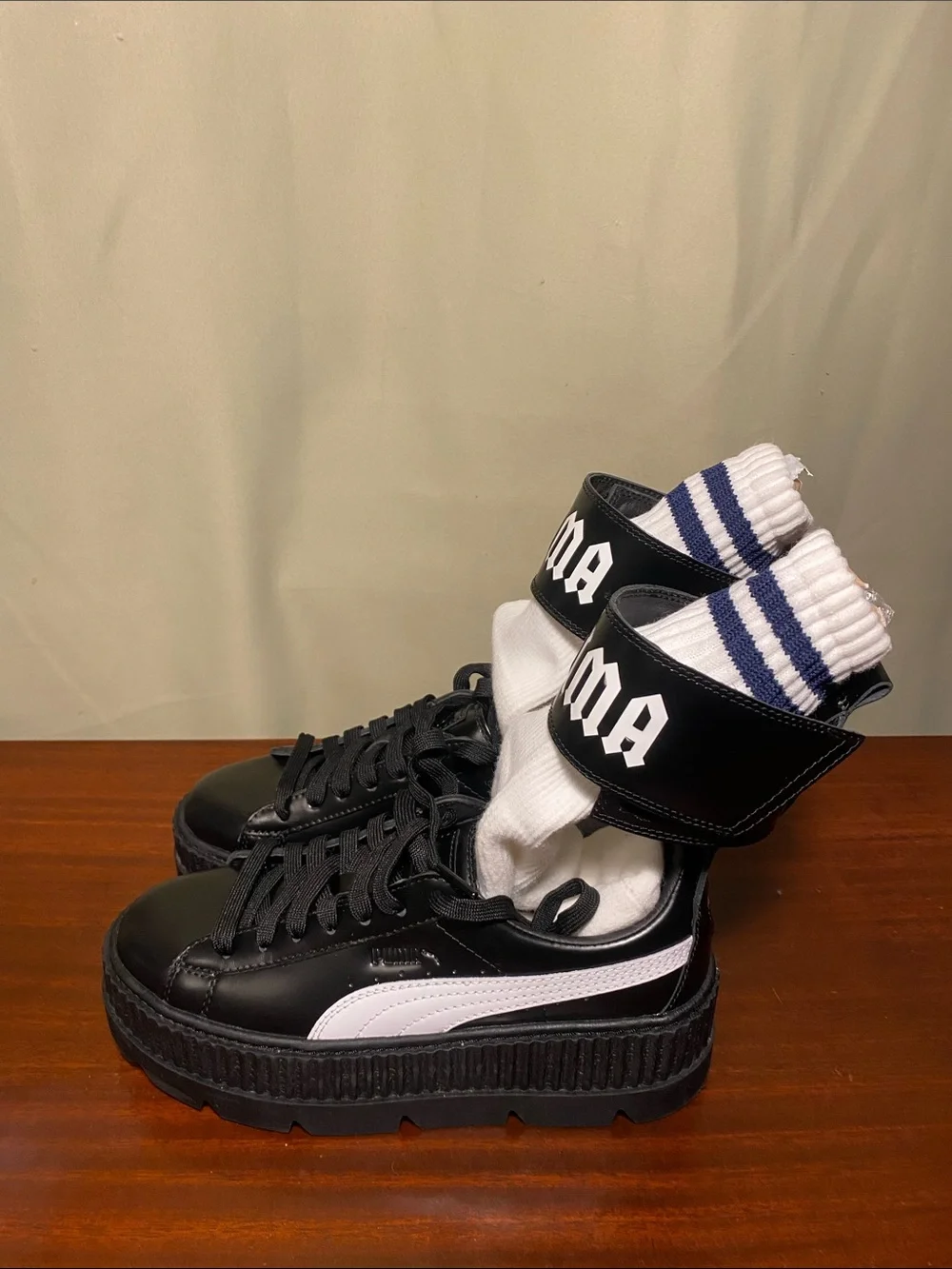 Puma X Rihanna FENTY Ankle Strap Creeper Black Leather Platform Sneakers W 9.5